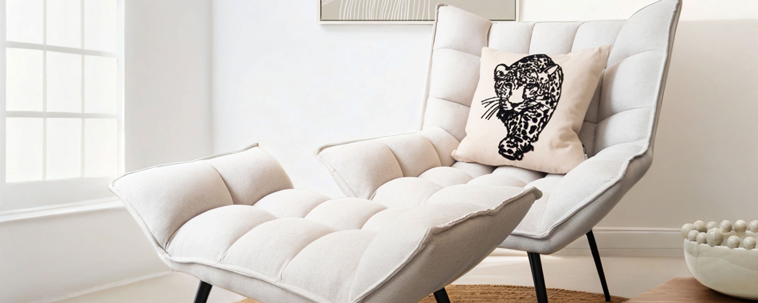 The Neutral Padded Lounge Chair & Footstool: Relax in Style
