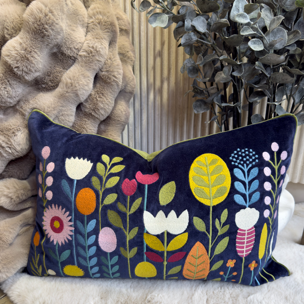 Navy 2D Multicoloured Florals Cushion