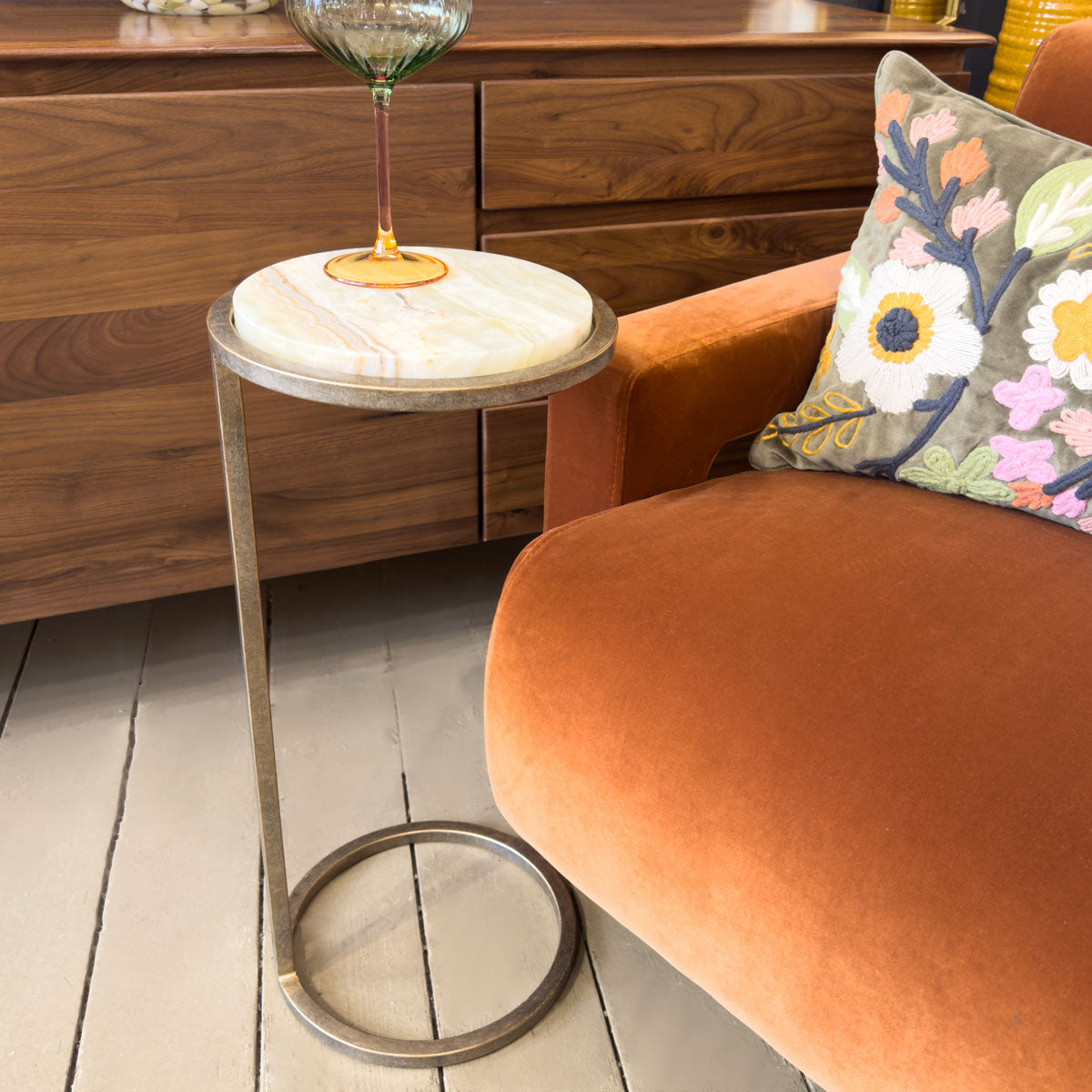 Beige Onyx & Champagne Sofa Table