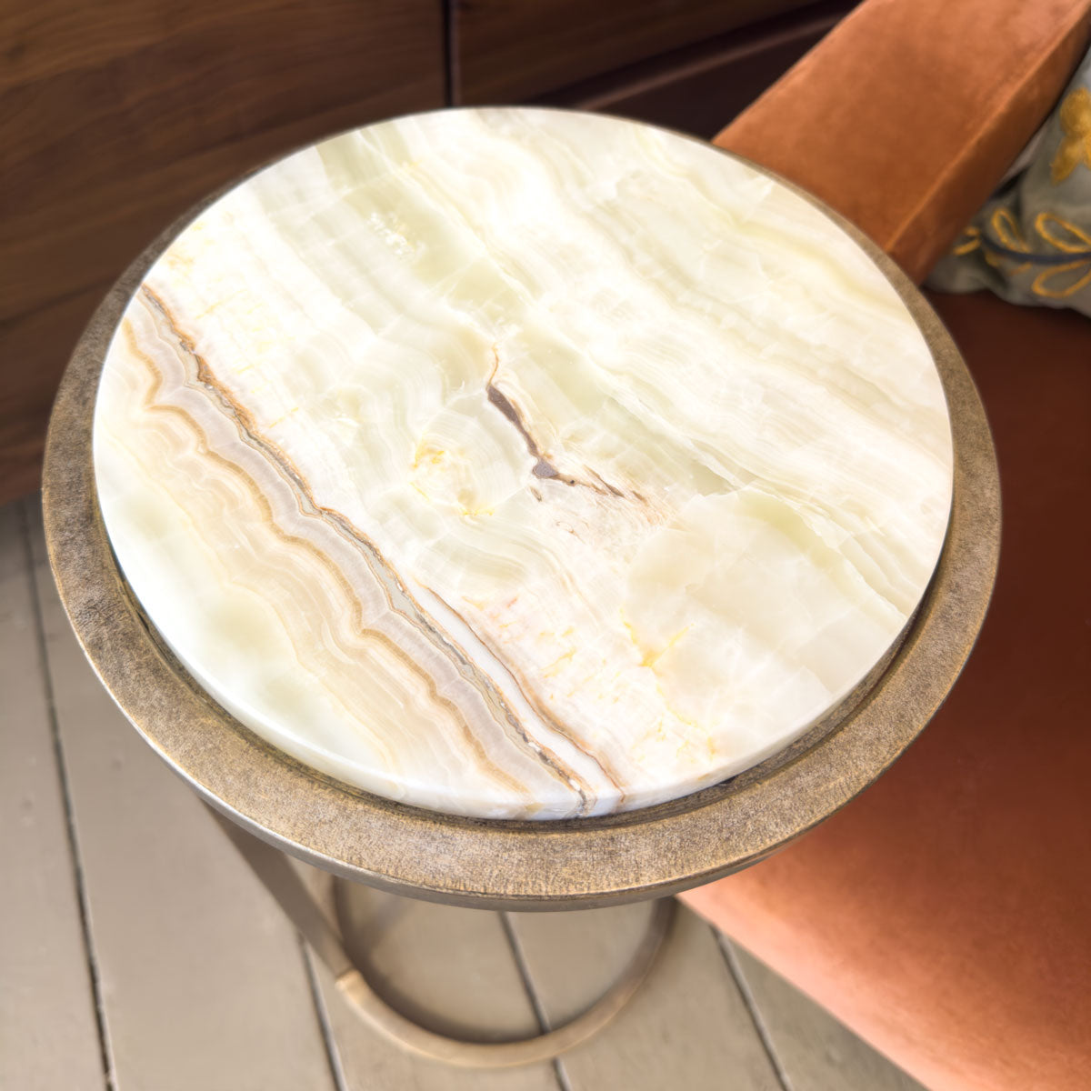 Beige Onyx & Champagne Sofa Table