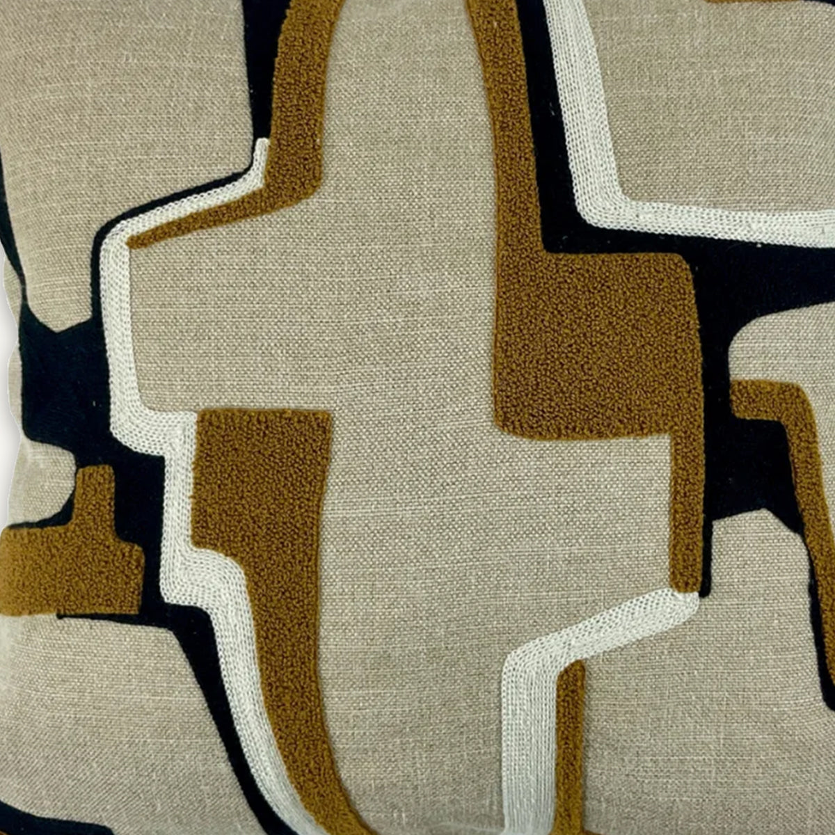Beige, Mustard & Black Abstract Cushion - 43x43cm