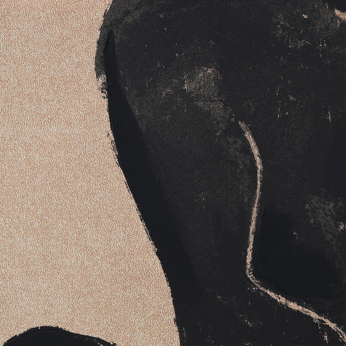 A close up of an abstract wall art in shades of beige and black.