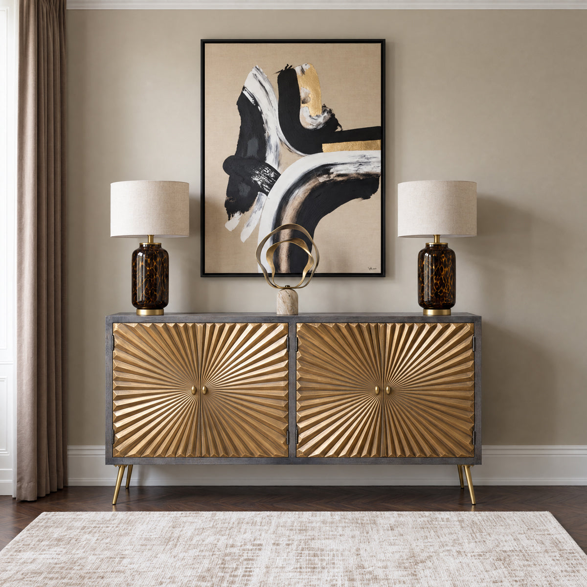 Brass Starburst Geometric Gold Sideboard