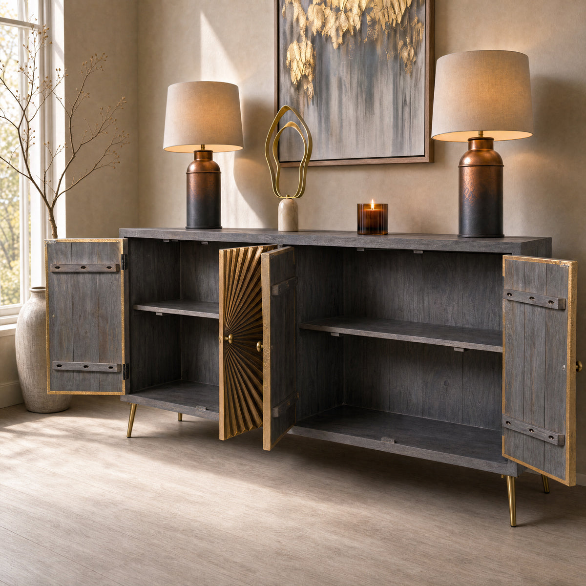 Brass Starburst Geometric Gold Sideboard