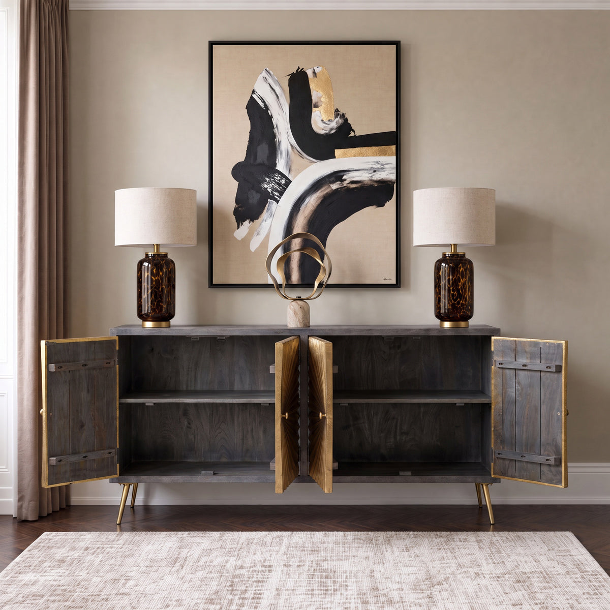 Brass Starburst Geometric Gold Sideboard