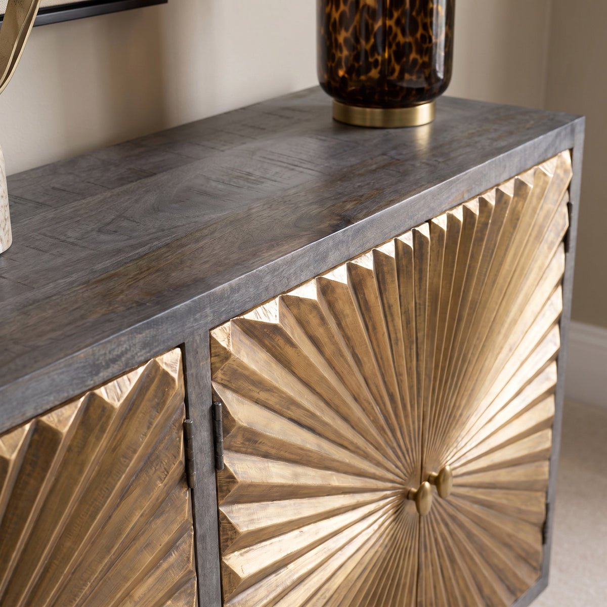 Brass Starburst Geometric Gold Sideboard