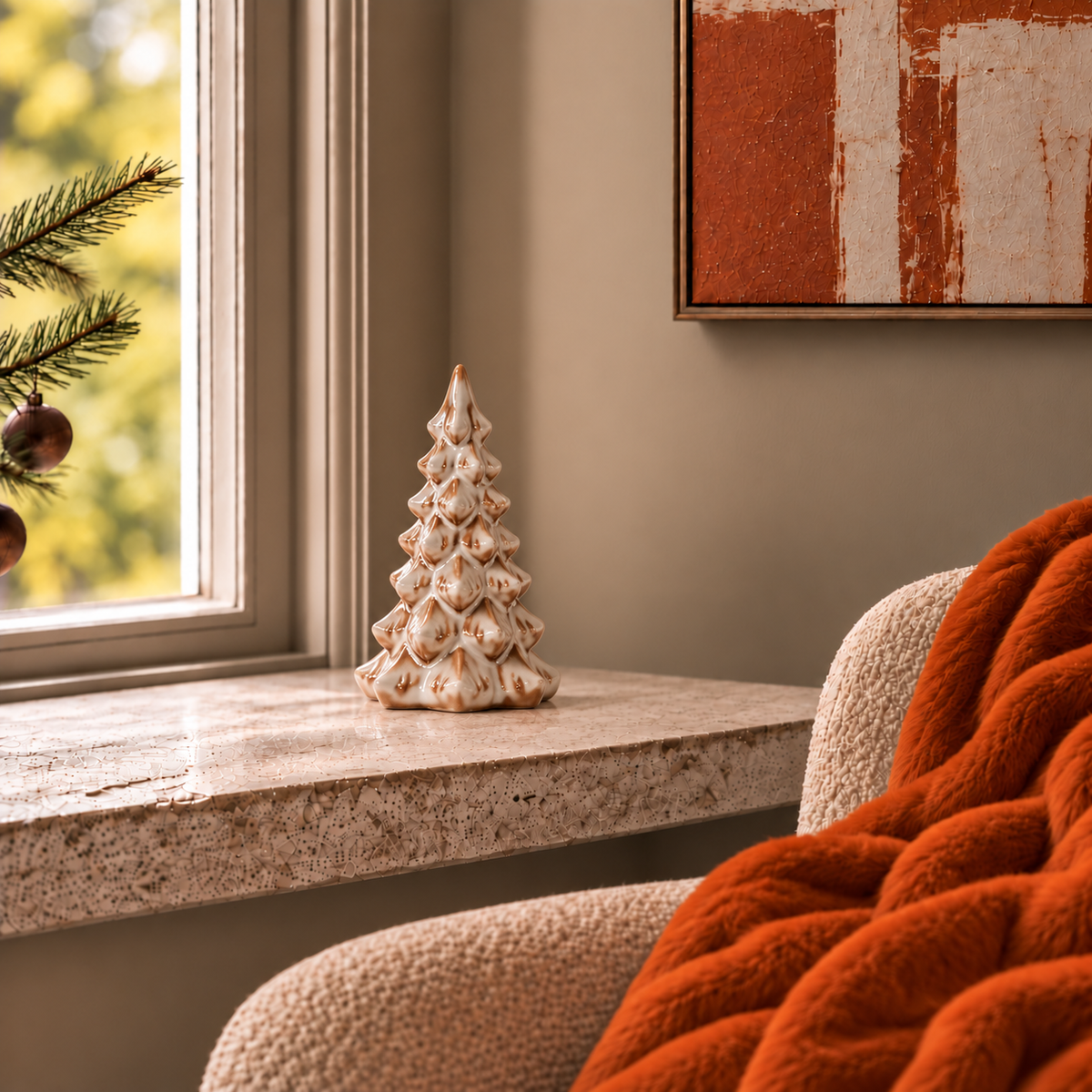 Cream & Brown Glazed Ceramic Tree - Small