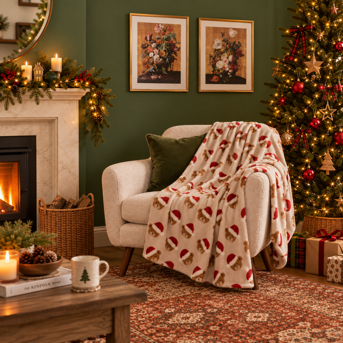 Santa Hat Teddy Bear Throw