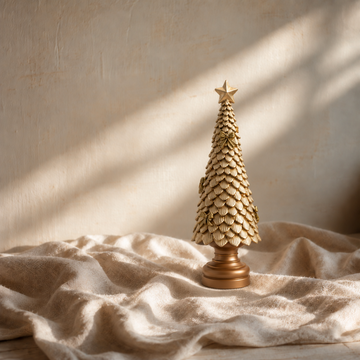 Gold Textured Bow Tree Statue - Large