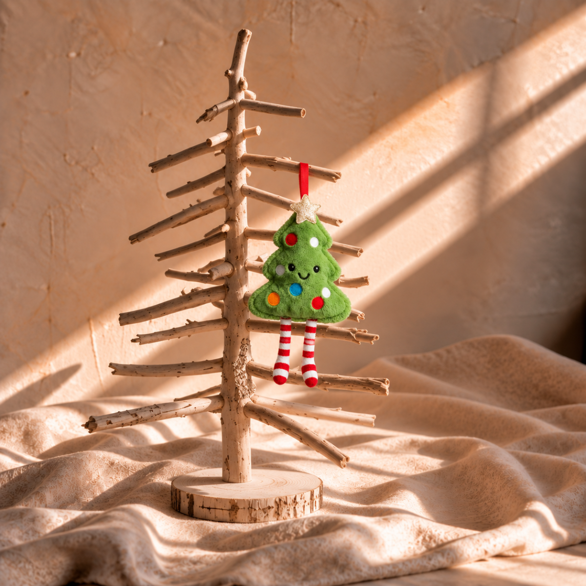 Happy Green Christmas Tree Plush Bauble