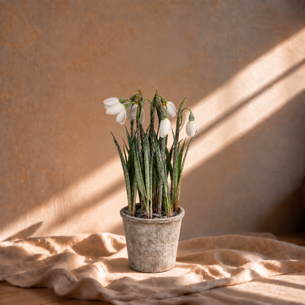 Frosted Snowdrops in Silver Pot