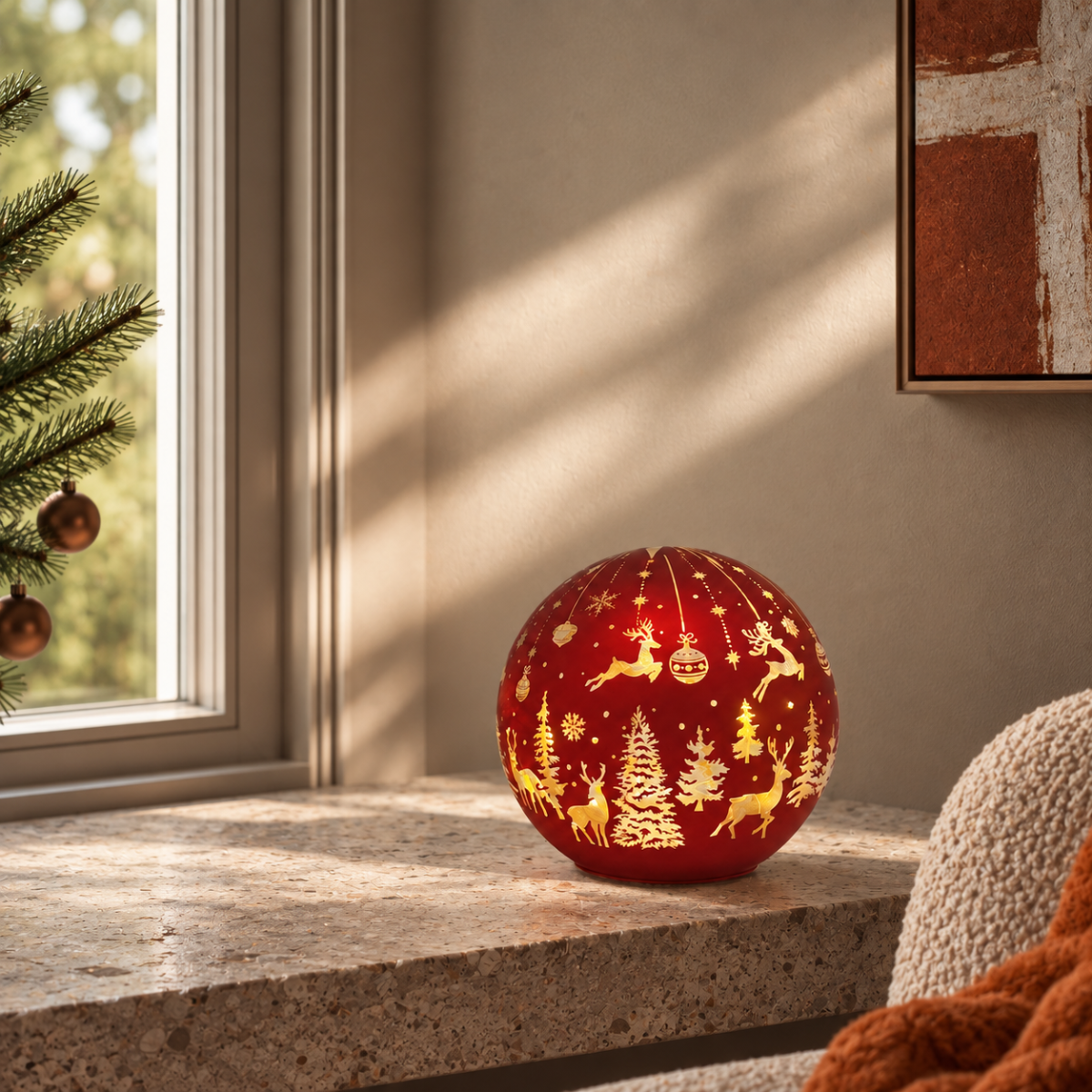 LED Red Reindeer Sphere Decor