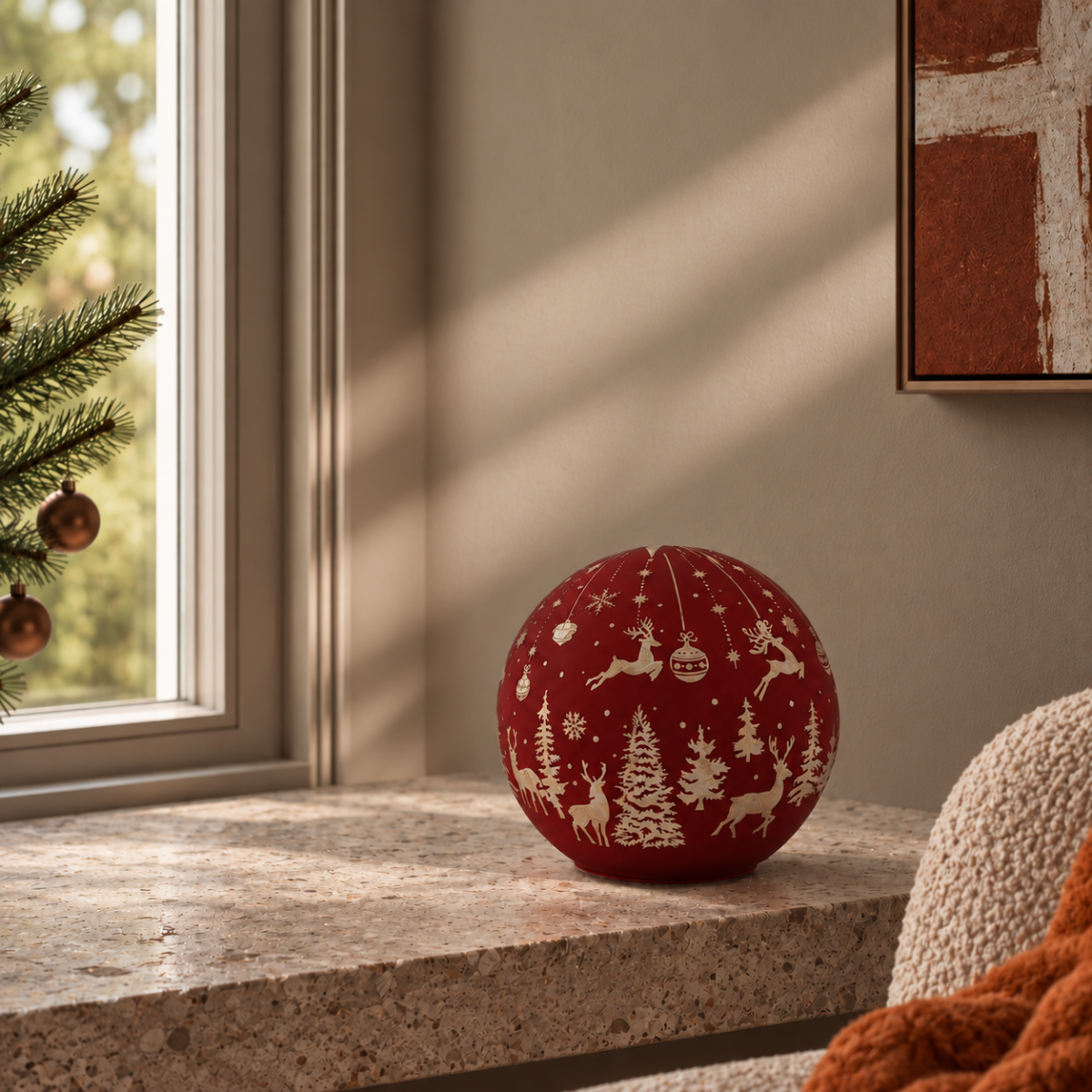 LED Red Reindeer Sphere Decor