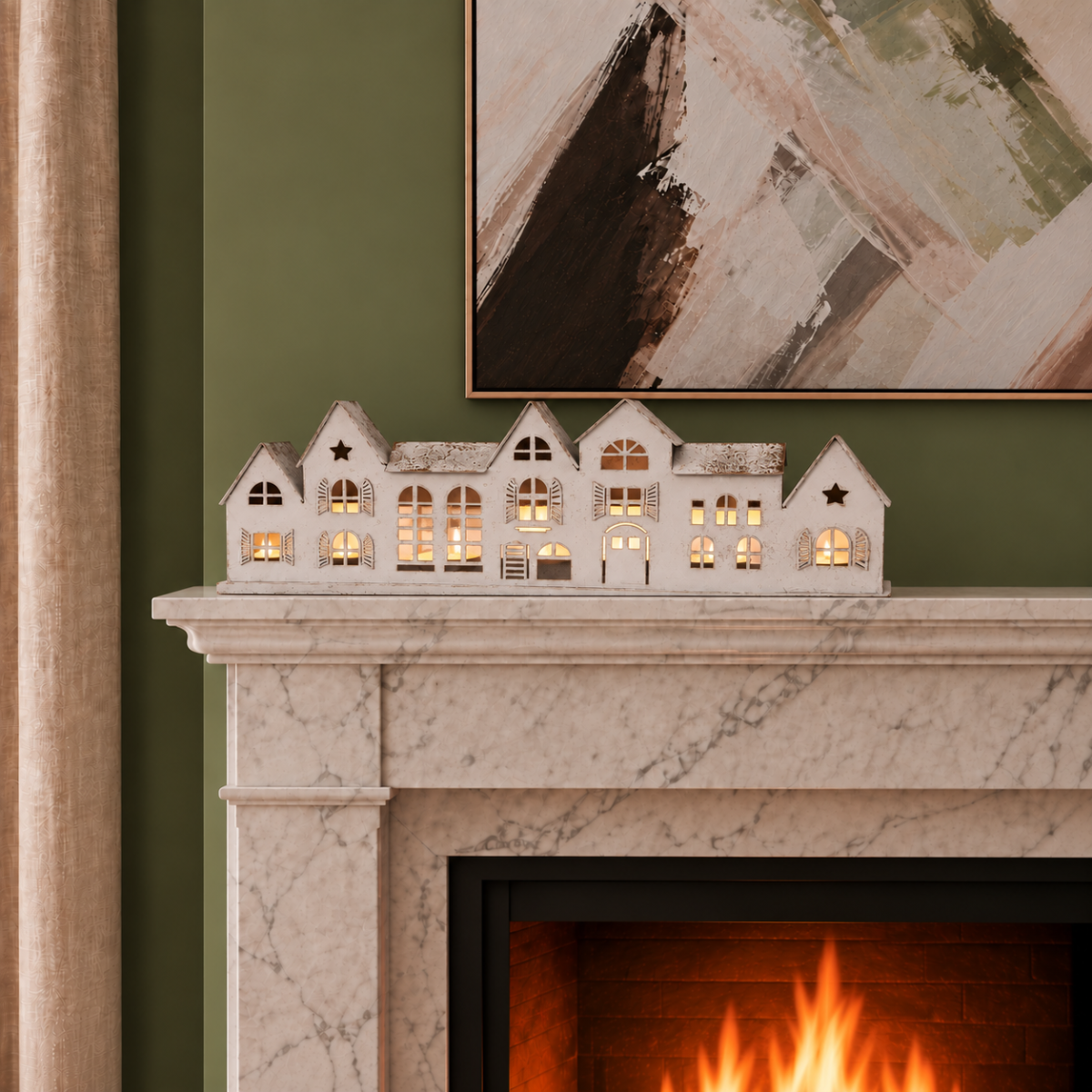 White Townhouse Street Candleholder