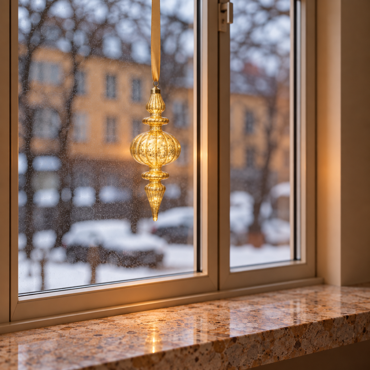 LED Gold Hanging Finial on Ribbon