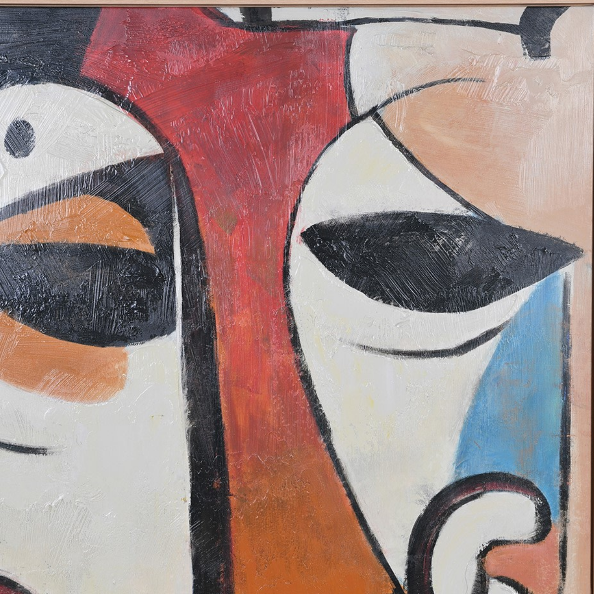Colourful Cubist Face Framed Canvas