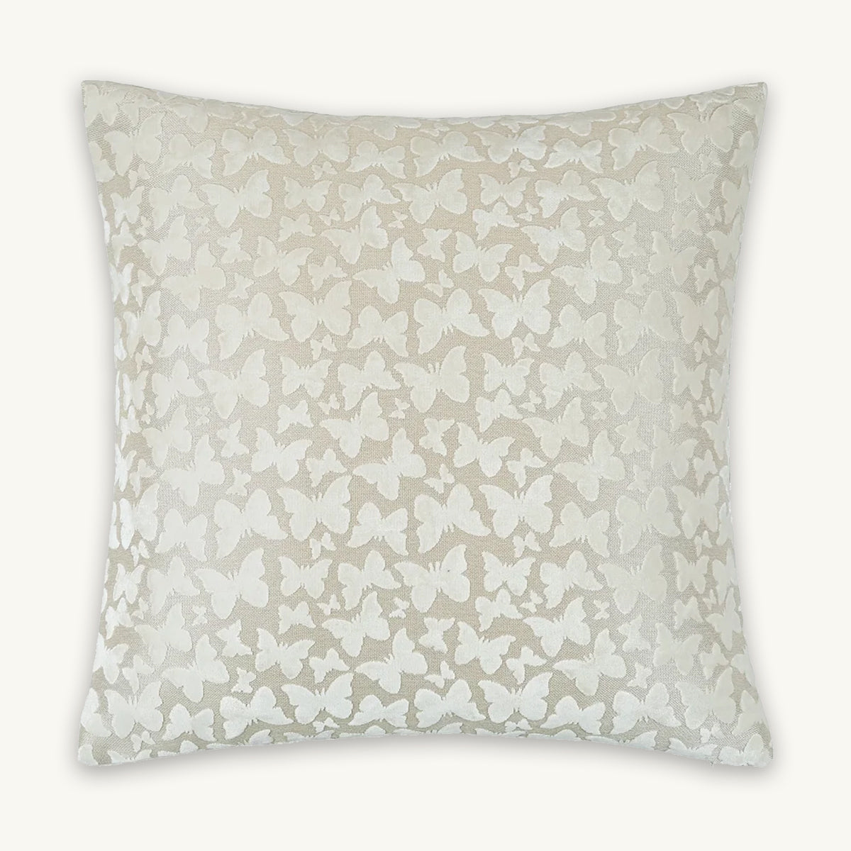 Cream Butterfly Flocked Velvet Cushion - 50x50cm