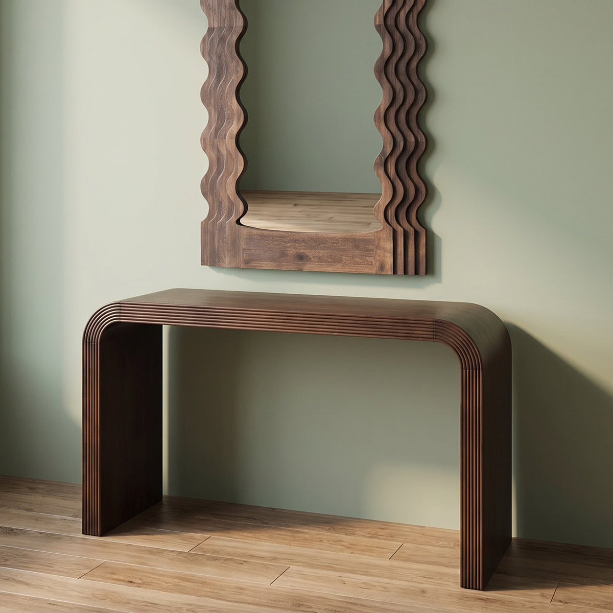 Curved Edge Ridged Oak Console Table