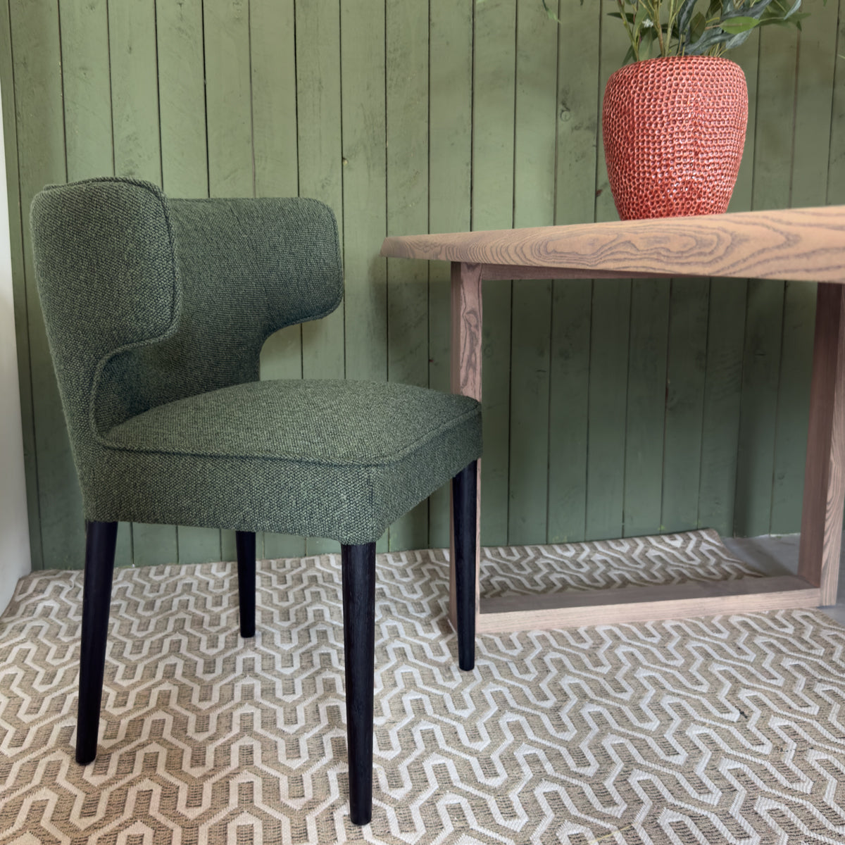 Dark Green T-Back Upholstered Dining Chair