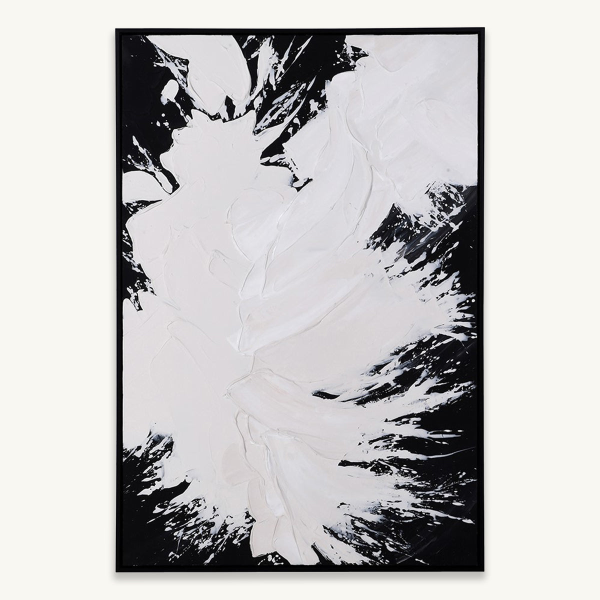 Abstract black and white artwork with flowing lines