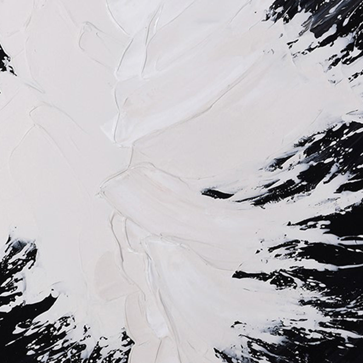 A close up of black and white abstract splatter painting