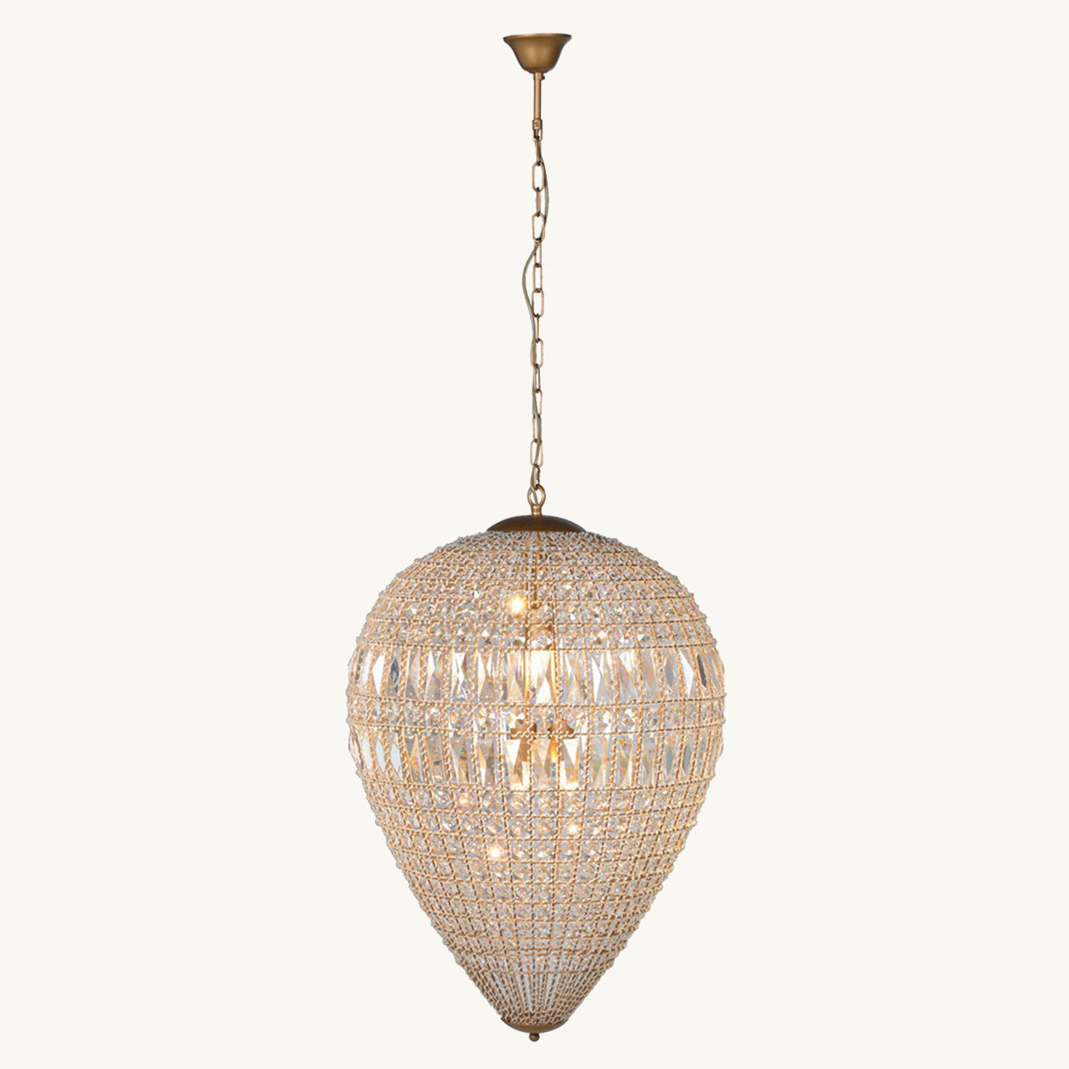 Decorative pendant light with crystal details on a white background