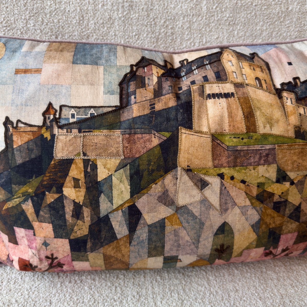 Pastel Multicoloured Edinburgh Castle Cushion - 40x60cm