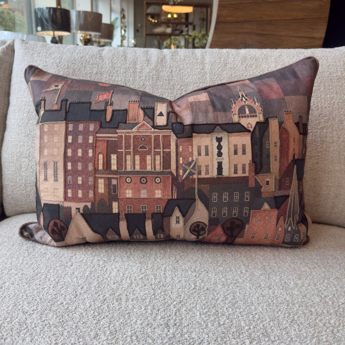 Pastel Multicoloured Edinburgh Skyline Cushion - 40x60