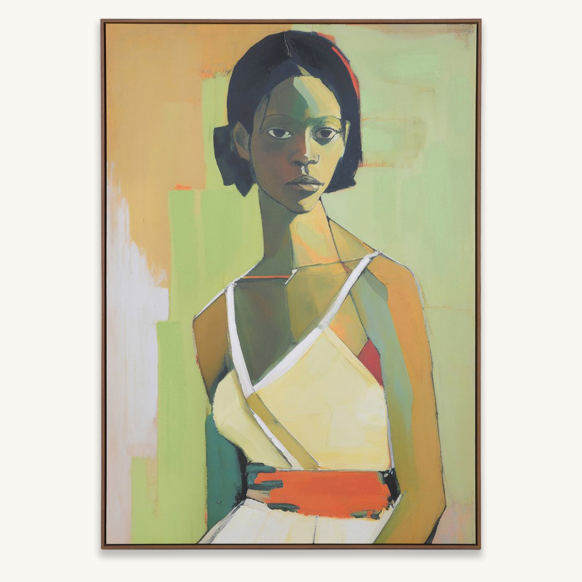 Artistic portrait of a person with abstract color palette on a white background