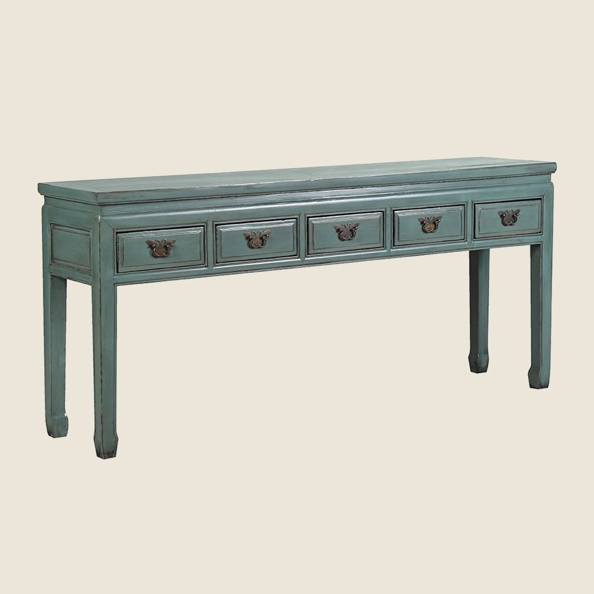 Grey Blue 5 Drawer Lacquered Console