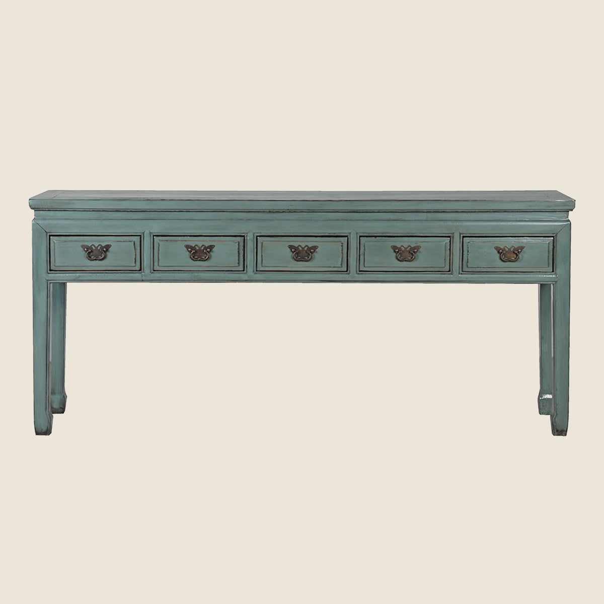 Grey Blue 5 Drawer Lacquered Console