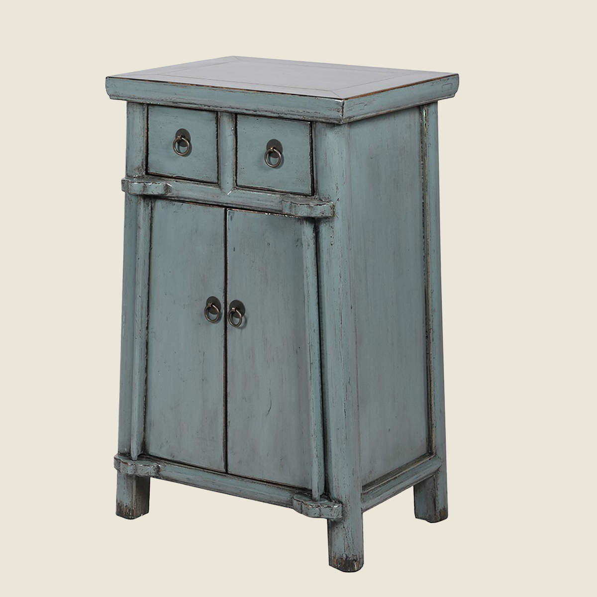 Grey Blue Laquered Pine 2 Door Side Table