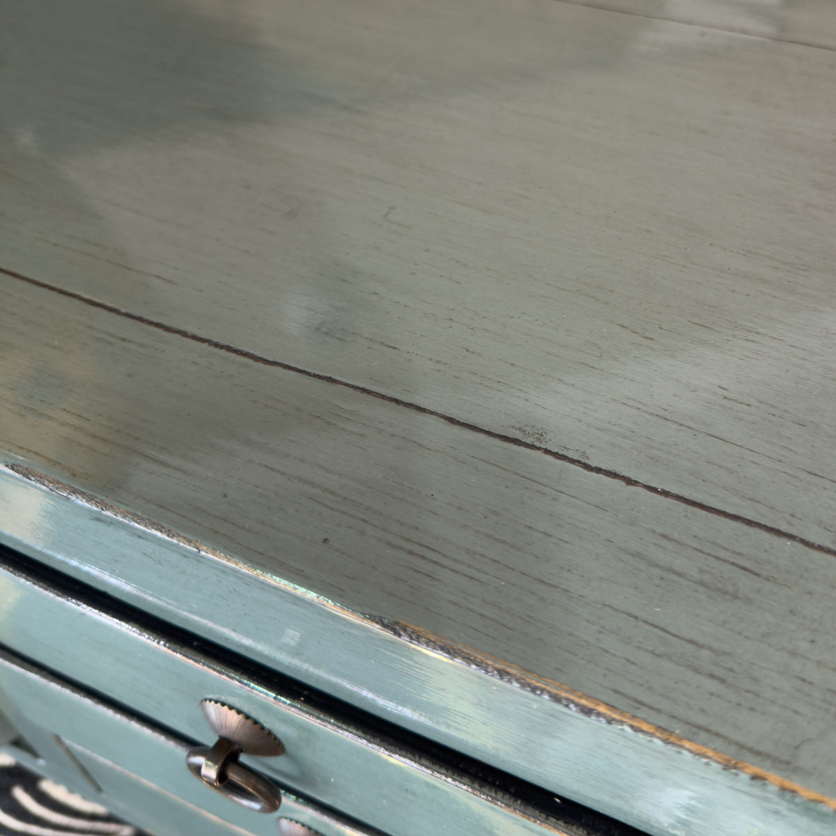 Grey Blue Laquered Pine & Copper Console
