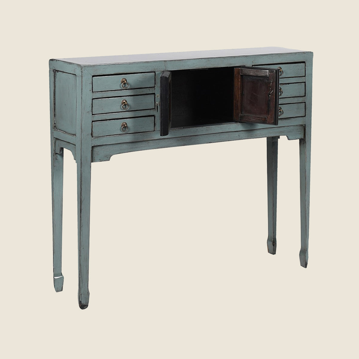 Grey Blue Laquered Pine & Copper Console