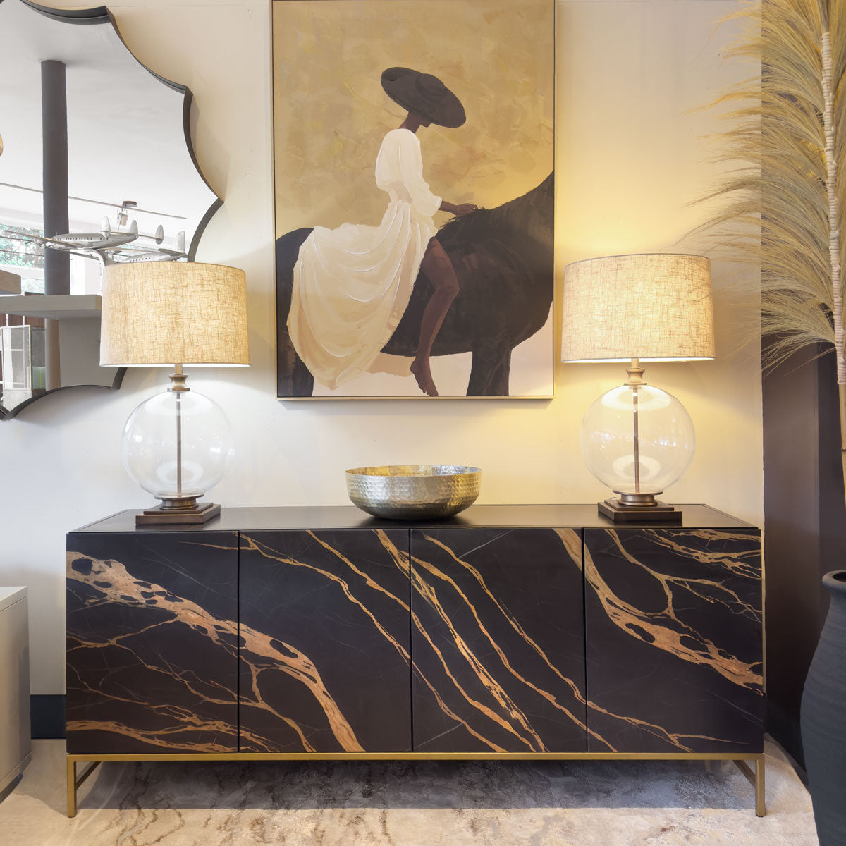 Iron Marble Pattern 4 Door Sideboard
