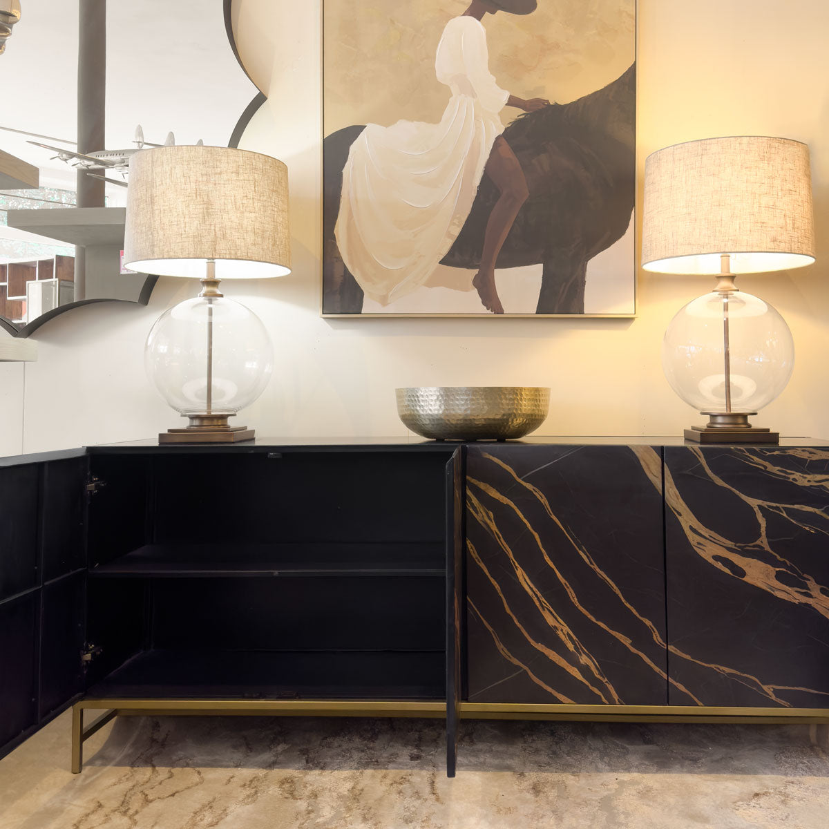 Iron Marble Pattern 4 Door Sideboard