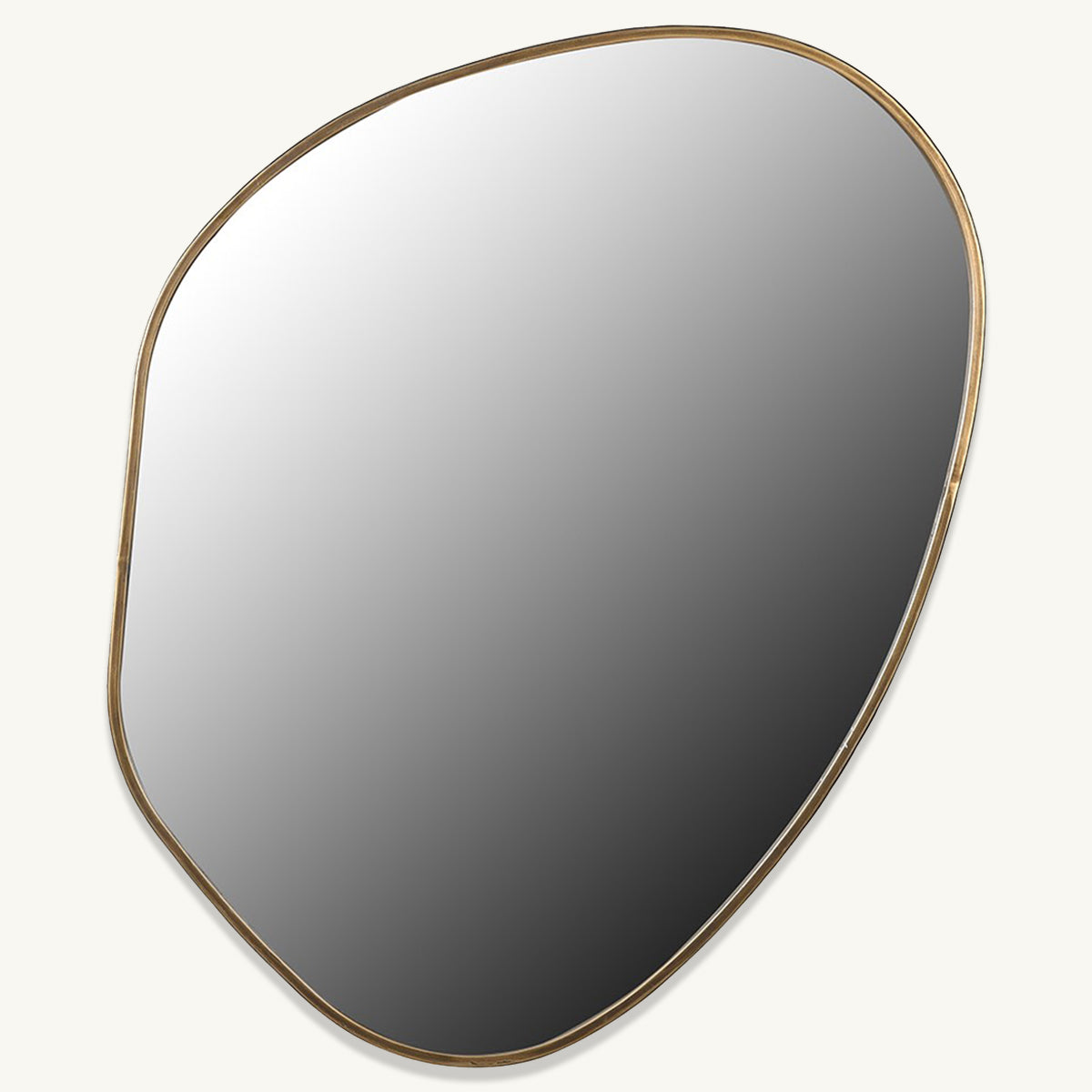 A golden framed pebble shape mirror.