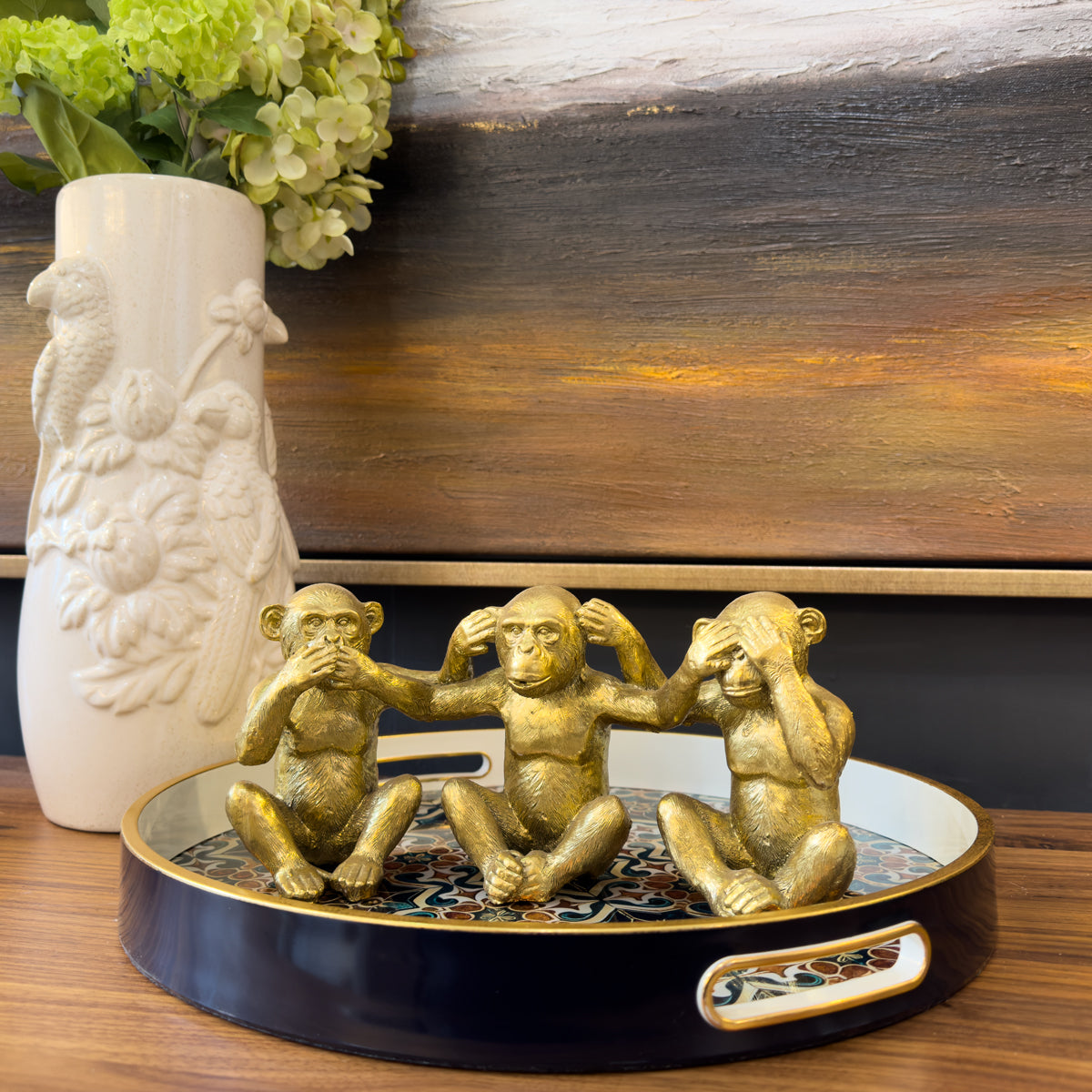 Linked Arm See No Evil Monkeys - Gold