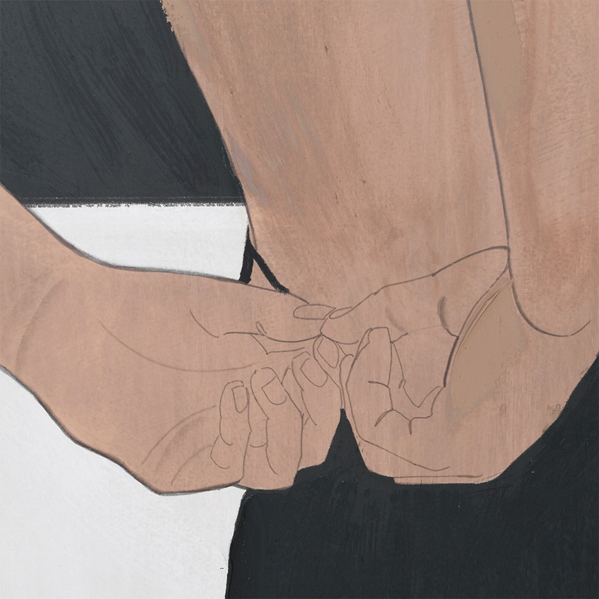 A close up of a wall canvas featuring a lady in a little black dress.