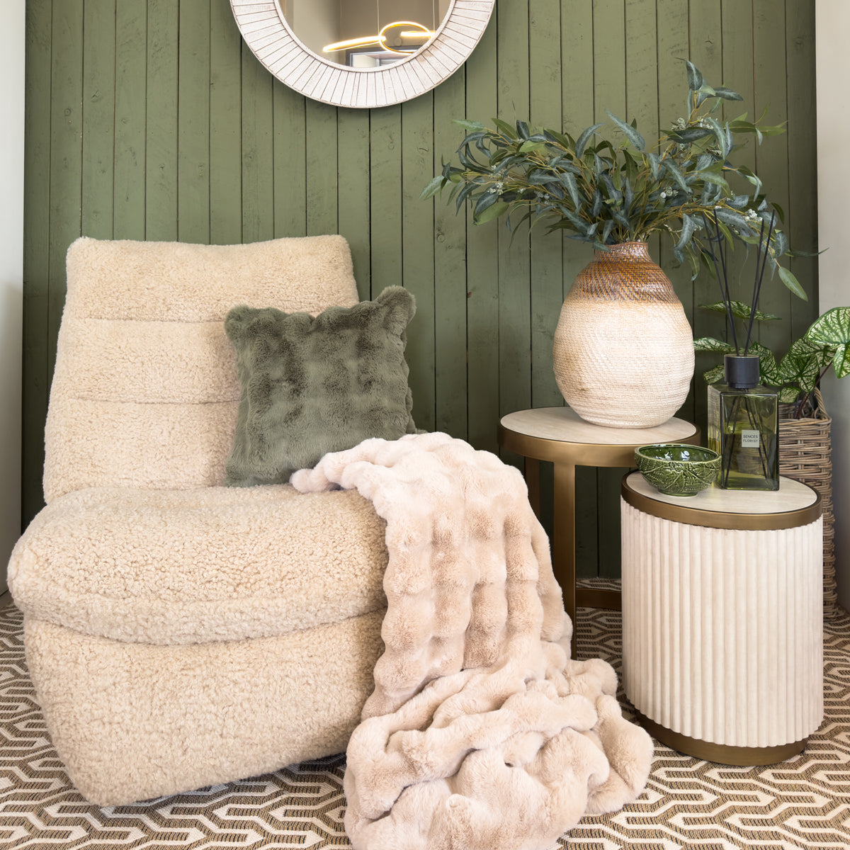 Luxe Beige Faux Sheepskin Recliner Chair
