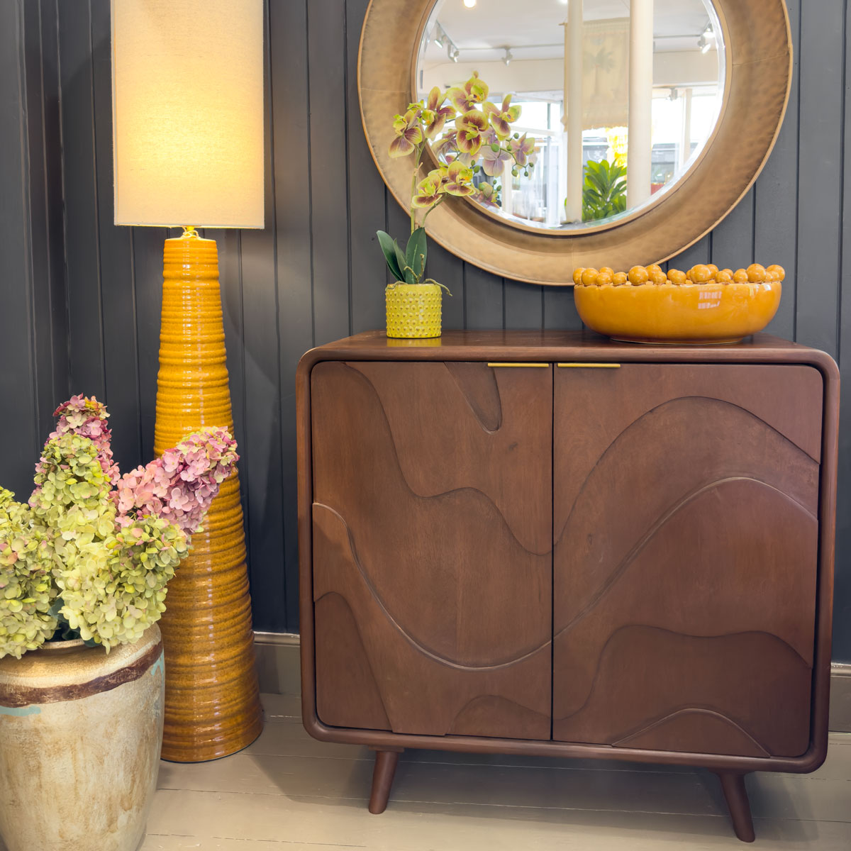 Dark Mango Wood Wave Front 2 Door Cabinet