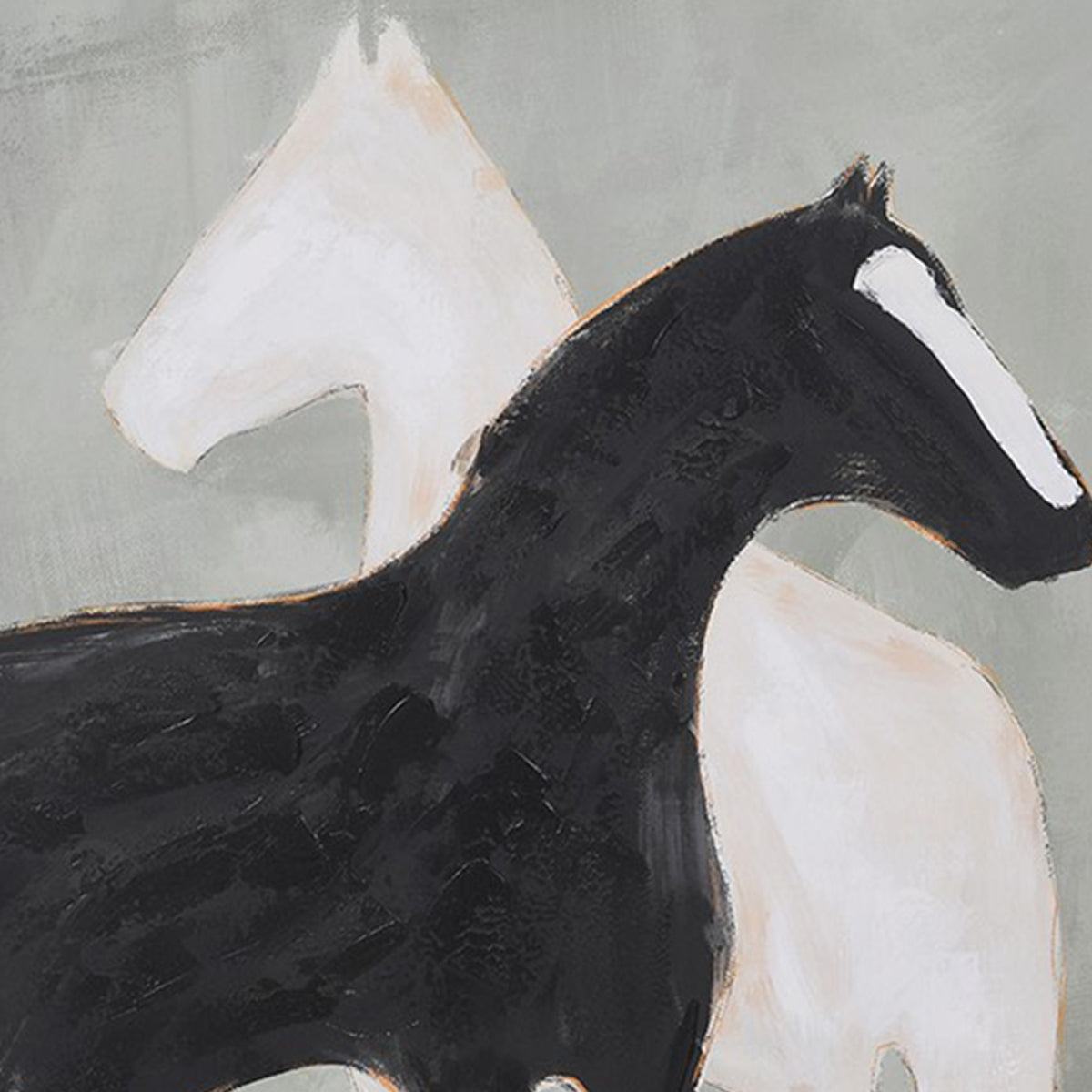 Abstract painting of two horses on a gray background