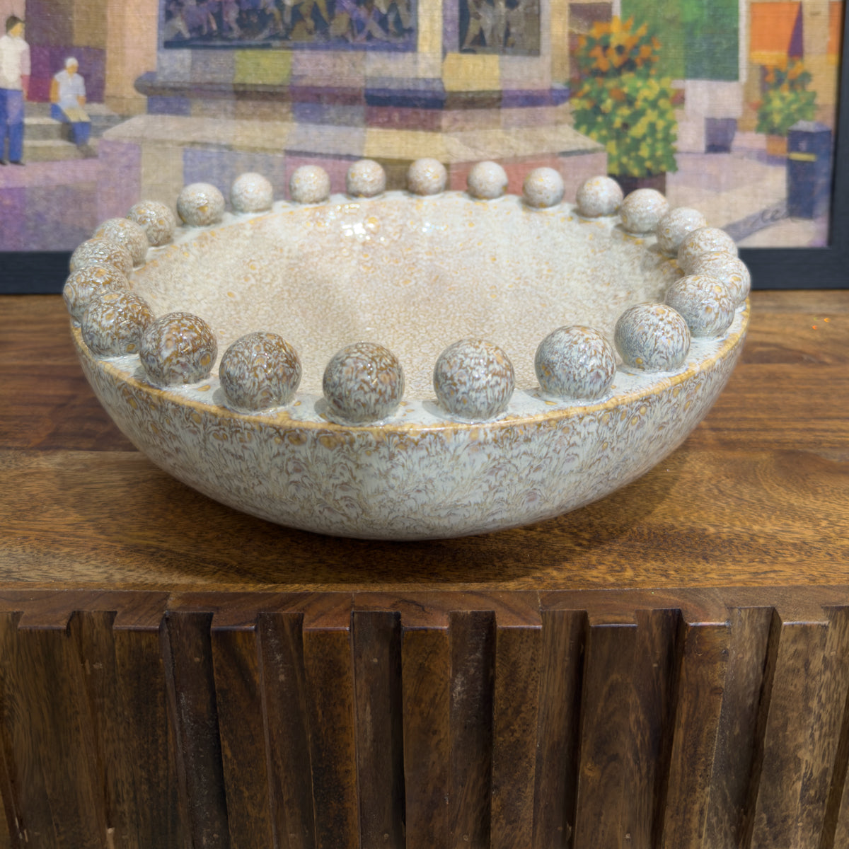 Mottled Cream Glazed Bobble Bowl