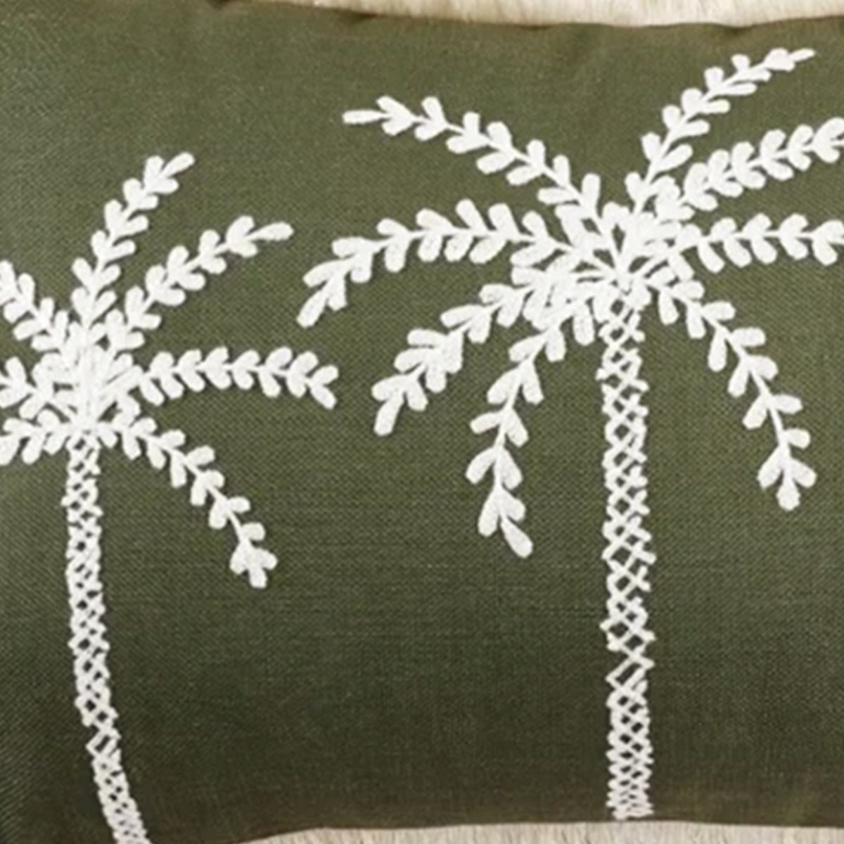 Olive & Cream Fringed Palm Cushion - 30x50cm