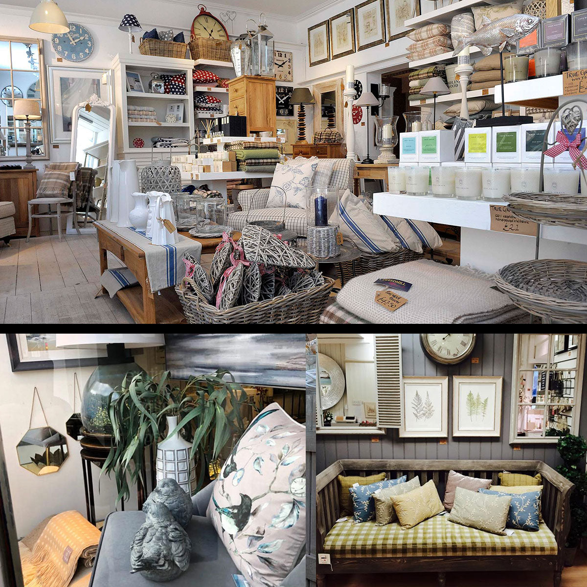 Interior design store with furniture, decor items, and home accessories.