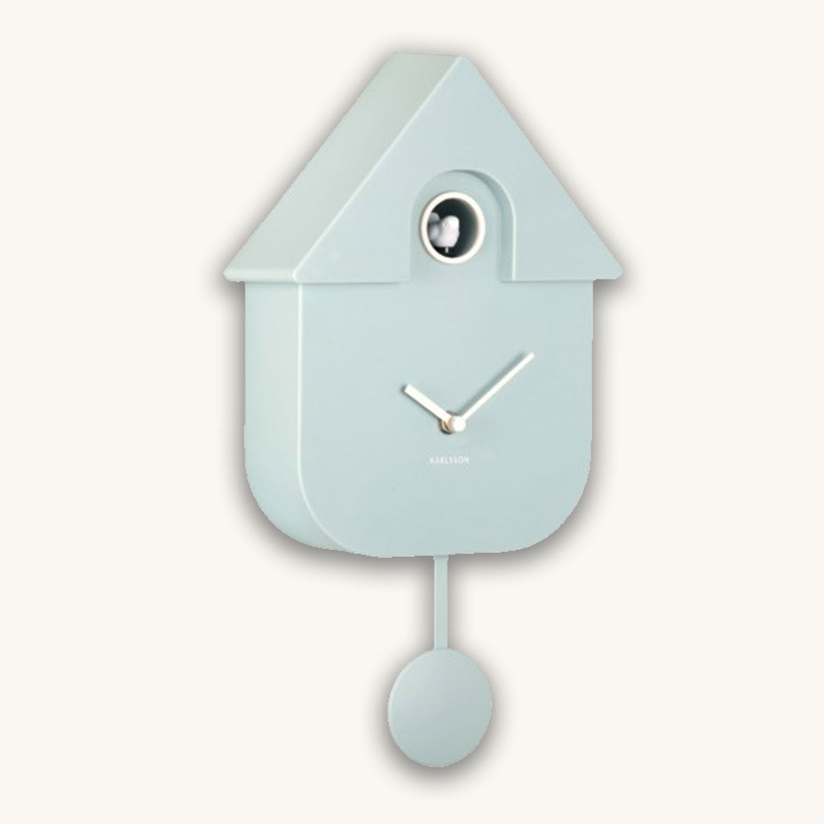 Light blue cuckoo clock on a white background