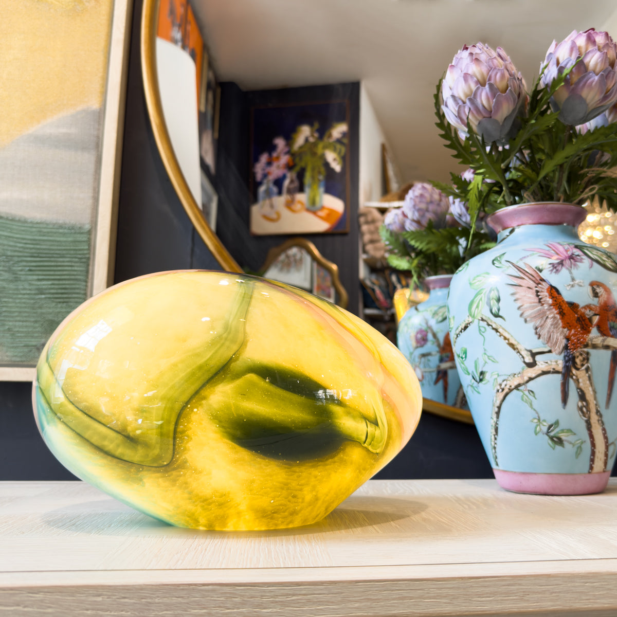Pink Green & Blue Pebble Glass Lamp