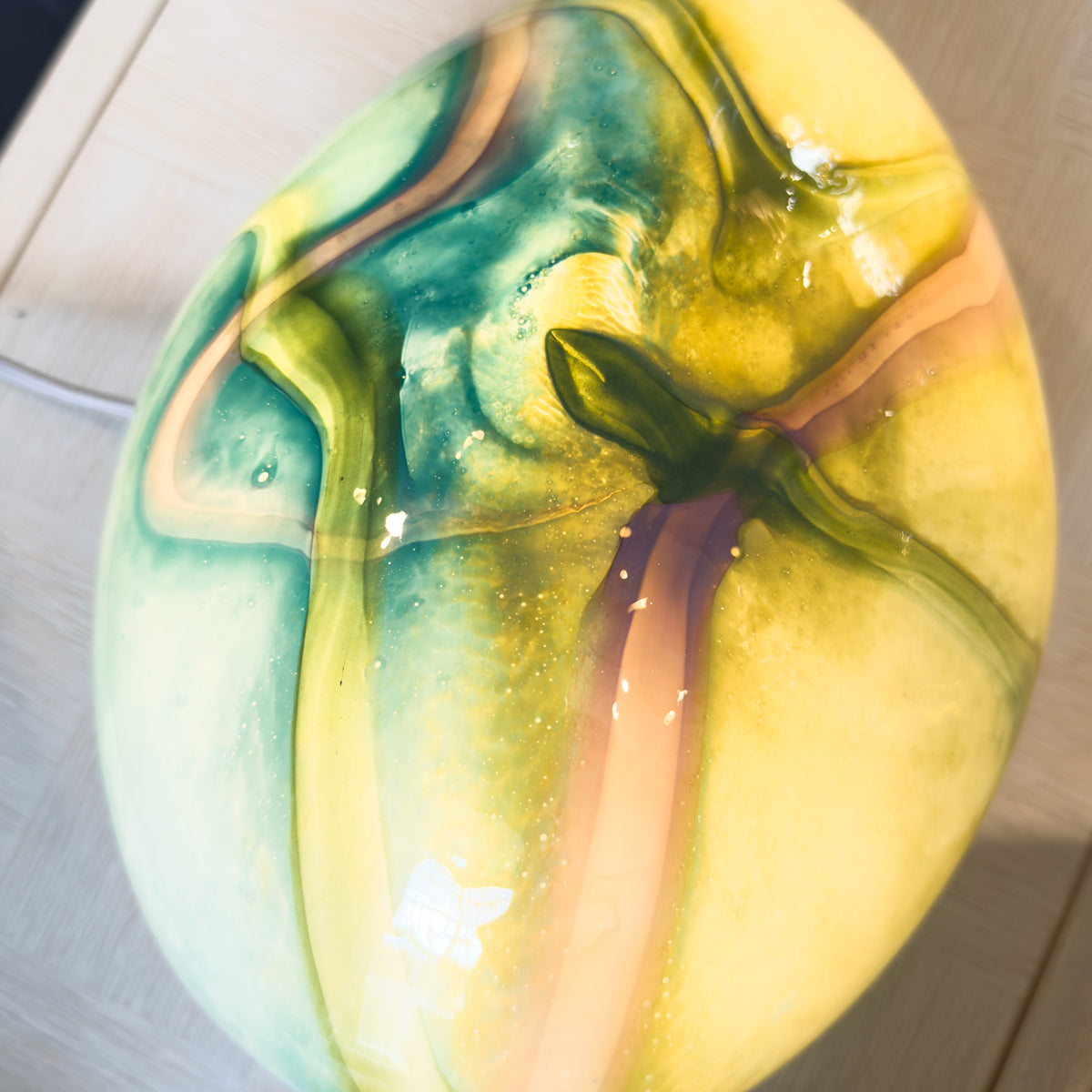 Pink Green & Blue Pebble Glass Lamp