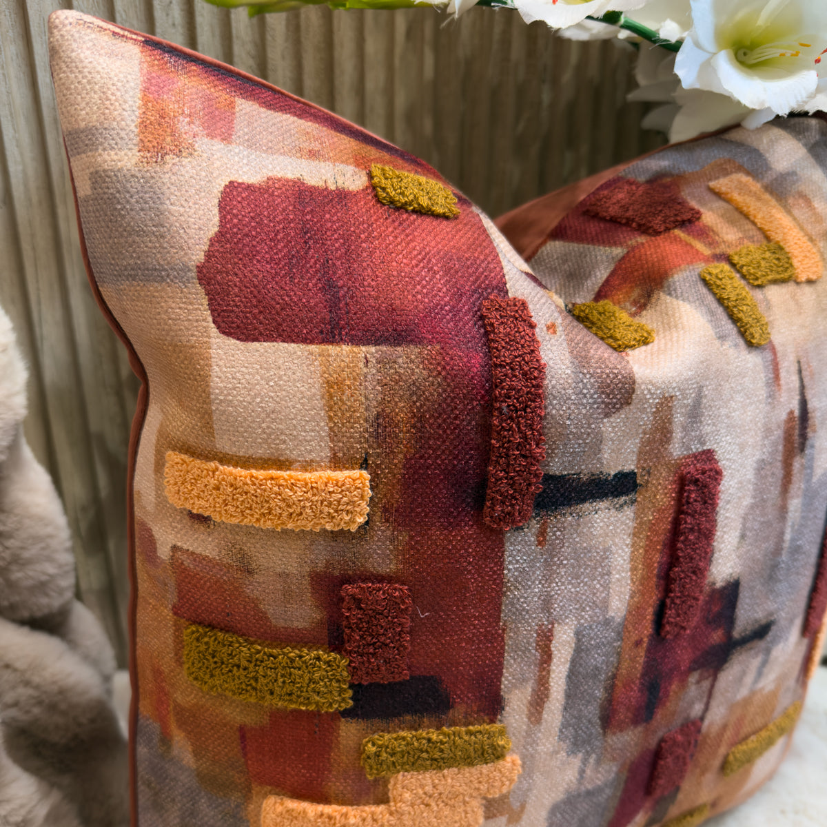Red & Orange Textured Brushstroke Cushion - 45x45cm