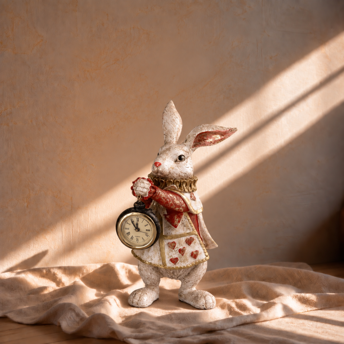 Red Playing Card Rabbit Holding Clock